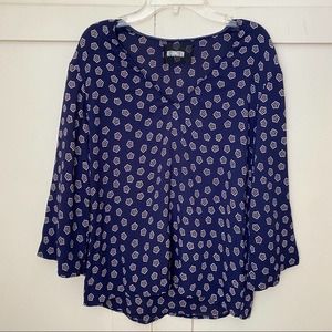 Reformation Floral V Neck Navy Blouse XS